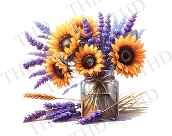 Sunflower And Lavender Blossoms png/clipart