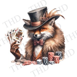 Fox Gambler JPG/PNG downloadbare clipart voor sublimatie/hittepers, afbeelding voor hoeden, bekers, tassen, T-shirts