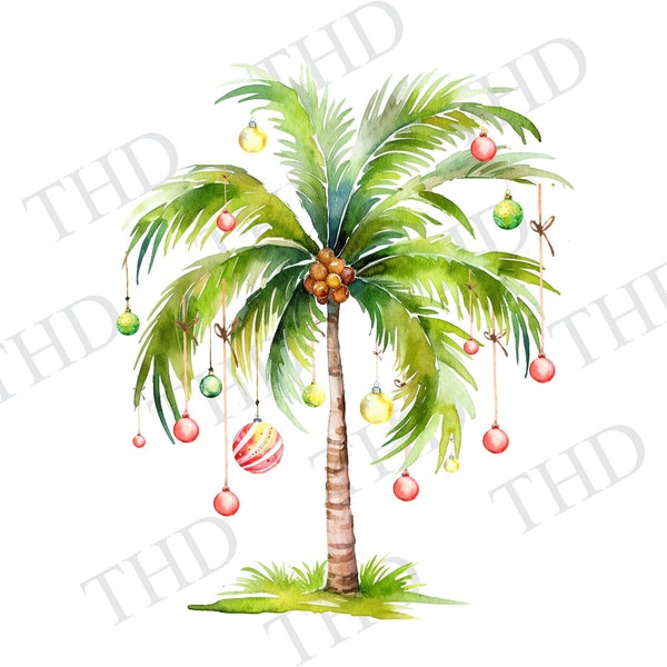 Tropical Palm Christmas Tree/ Happy Holidays PNG, Clipart for Sublimation/Heat Press