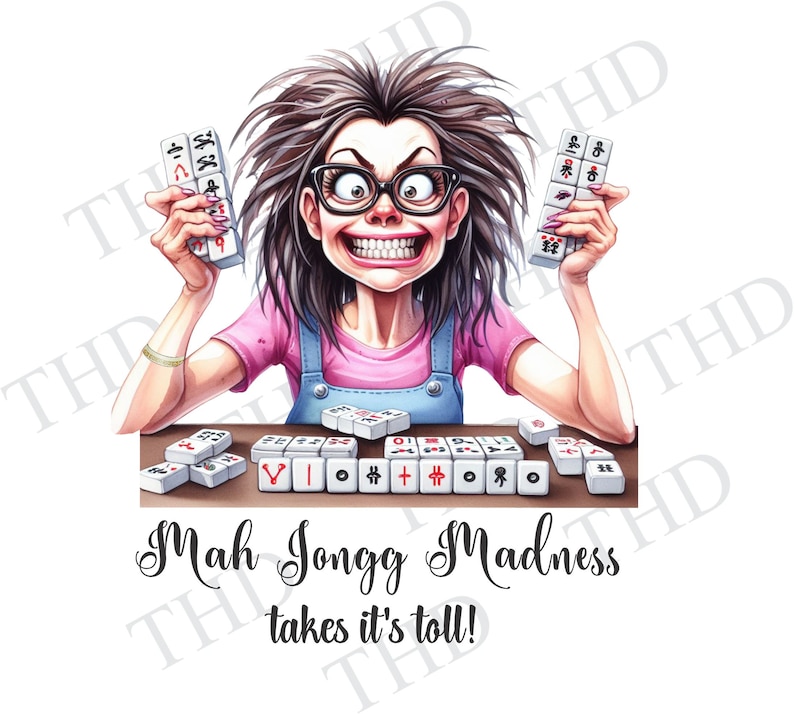 Funny Mah Jongg Lady Goes Mad, PNG, Mah Jongg Player, Mahjong Clipart for Sublimation/Heat Press, Graphic Design image 1