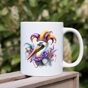 WHEREable Art Mardi Gras Pelican with King Cake Fishing Shirt in Purple