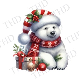Christmas Polar Bear Downloadable Image, PNG, Clipart for Sublimation/Heat Press