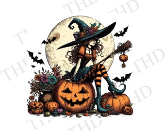 Digitale Halloween-heks download PNG, clipart voor sublimatie/hittepers