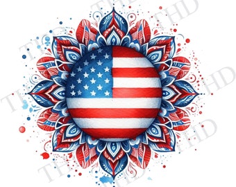 American Flag Mandala: Patriotic Clipart Image (PNG/JPG Digital Download)