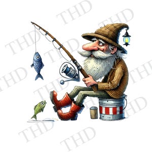 Vieux pêcheur, clipart JPG/PNG de pêche à télécharger, création d'image pour t-shirts, tasses, chapeaux, sacs fourre-tout, cartes