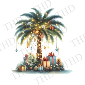 Palm kerstboom met geschenken/Happy Holidays PNG, clipart voor sublimatie/hittepers