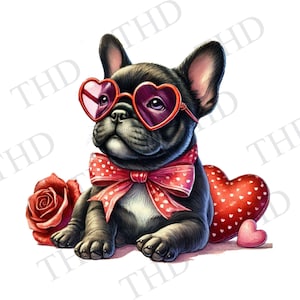 Valentine Frenchie, downloadbare afbeelding Franse bulldog, png, clipart voor sublimatie/hittepers