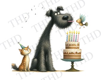 Happy Birthday Quirky Dog PNG/JPG, Clipart for Sublimation/Heat Press