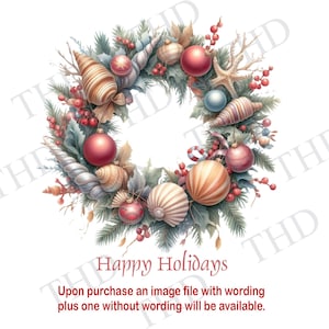 Seashell Beach Christmas Holiday Wreath/ Happy Holidays PNG, Clipart for Sublimation/Heat Press