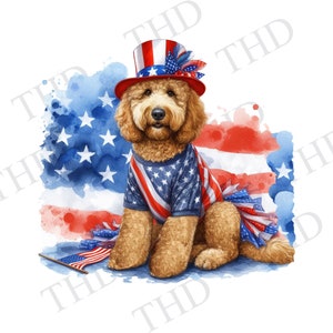 Vaterländischer Goldendoodle Hund png / jpg Clipart, Bild für Sublimation / Heat Press