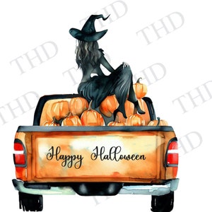 Halloween Truck en heks Clipart / PNG-afbeelding