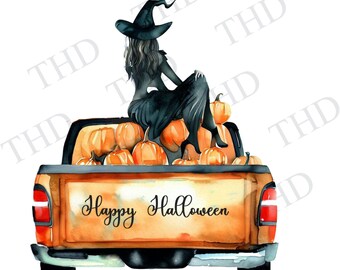 Clipart Halloween vrachtwagen en heks / png-afbeelding