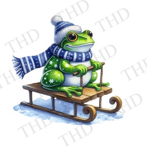 La grenouille en traîneau de Hanoucca à télécharger PNG, clipart pour sublimation/presse à chaud