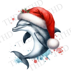 Delfin Weihnachten, Küstenweihnachten, herunterladbares Bild, JPG / PNG, Für Sublimation / Heißpresse für Hüte, Tassen, T-Shirts, Taschen