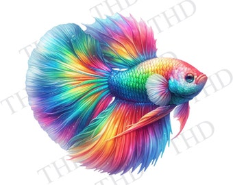 Rainbow Siamese Fighting Fish/ Tropical Fish jpg/png clipart graphic