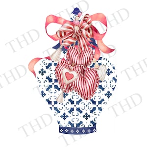 Valentine Chinoiserie, Blue and White Ginger Jar PNG, Clipart voor sublimatie/hittepers