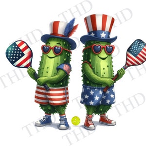 Joueurs patriotiques de pickleball/4 juillet Clipart / Jour de l’Indépendance Image JPG/PNG