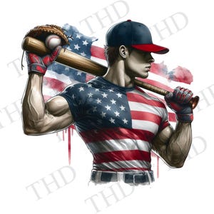Amerikanischer Baseballspieler Herunterladbare Designs JPG / PNG Für Sublimation / Heat Press für T-Shirts, Mützen, Tassen, Taschen