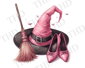 Pink Witch Hat Clipart: Breast Cancer Awareness, Sublimation Design (Digital Download)