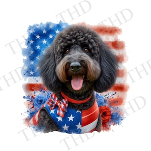 Patriótico Negro Labradoodle Perro png/jpg clipart, Imagen para Sublimación/Prensa de Calor