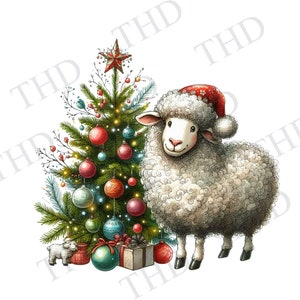 Image téléchargeable de mouton de Noël, Vacances, Noël PNG, clipart pour sublimation/presse à chaud