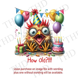 Joyeux anniversaire poulet fou PNG/JPG, clipart pour sublimation/presse à chaud
