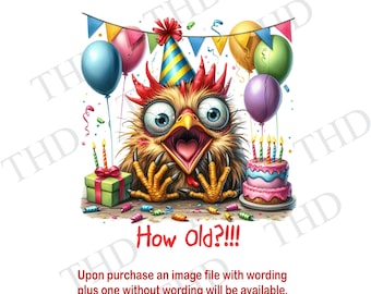 Happy Birthday Crazy Chicken PNG/JPG, Clipart for Sublimation/Heat Press