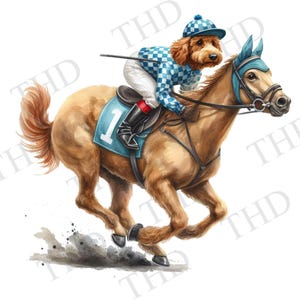 Clipart scaricabile Goldendoodle Derby in formato JPG/PNG per stampa a sublimazione/a caldo, design per magliette, cappelli, tazze, borse