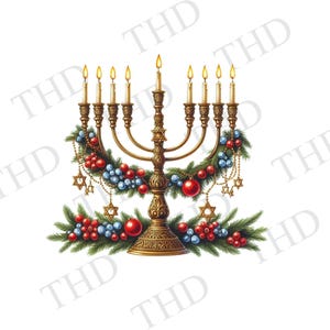 La menorah de vacances, Hanoucca, image téléchargeable de fête juive, PNG, clipart pour sublimation/presse à chaud