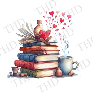 Buchliebhaber Herunterladbares Clipart-Bild, JPG / PNG Für Heat Press / Sublimation, Grafikdesign für T-Shirts, Tassen, Hüte, Taschen