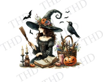 Digitale Halloween-heks download PNG, clipart voor sublimatie/hittepers