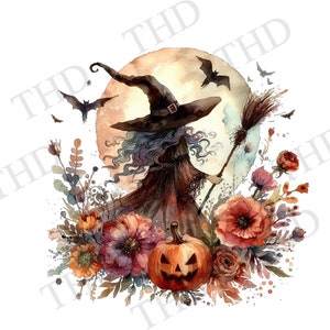 Watercolor Halloween Witch Digital Download PNG, Clipart for Sublimation/Heat Press