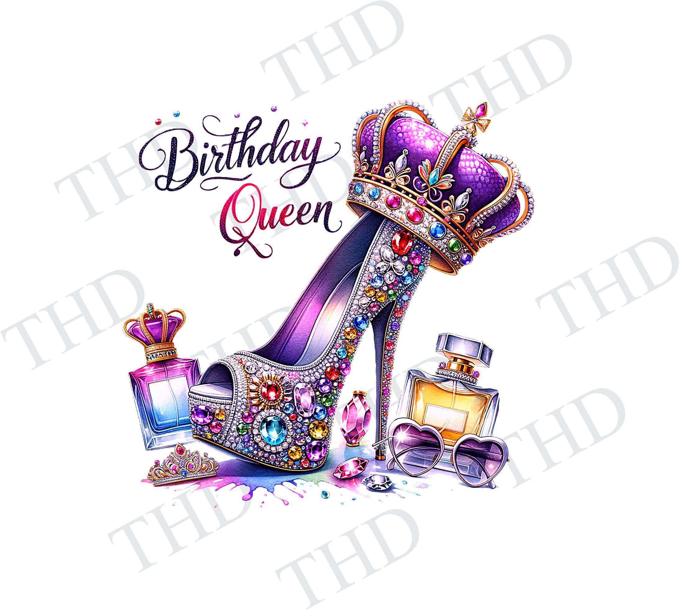 Happy Birthday, Birthday Queen Digital Download image, PNG/JPG, Clipart for Sublimation/Heat Press