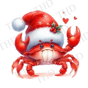 Caranguejo de Papai Noel Natal JPG/PNG, Clipart para download para sublimação/prensa térmica, designs digitais para camisetas, chapéus, canecas, bolsas