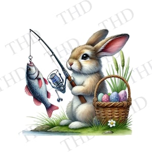 Fischen Osterhase JPG / PNG Herunterladbares Digitales Osterdesign für Sublimation / Heat Press Design für T-Shirts, Hüte, Taschen, Tassen
