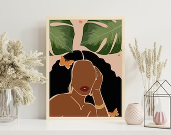 Black Woman Art Print, INSTANT DOWNLOAD, Fashion Print, African American Art, Black Girl Print, Boho Wall Art, Woman Art Decor, Black Art