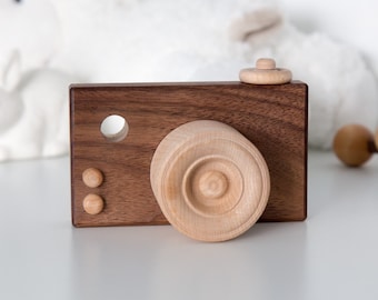 Wooden Camera - Organic Wooden Toddler Baby Toy, Baby Shower Gift, Walnut Wood Toy