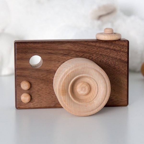 Wooden Camera - Organic Wooden Toddler Baby Toy, Baby Shower Gift, Walnut Wood Toy