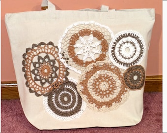 Crochet Mandala Bag, Cotton Shopper Bag