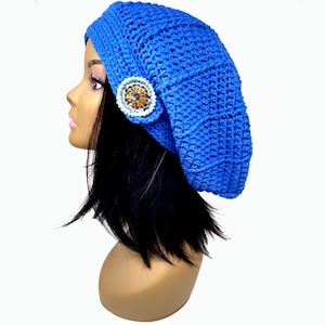 Slouchy Beanie with Button, Crochet Hat