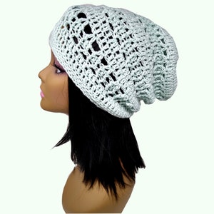 Light Green Beanie, Crochet Beanie, Slouchy Beanie
