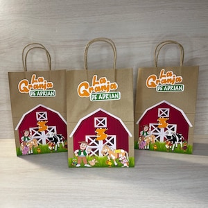 Decoraciones para fiestas de La Granja, bolsas de regalos de La Granja, fiesta de cumpleaños temática de La Granja, bolsas de regalos, regalos de fiesta de La Granja, fiesta en la granja