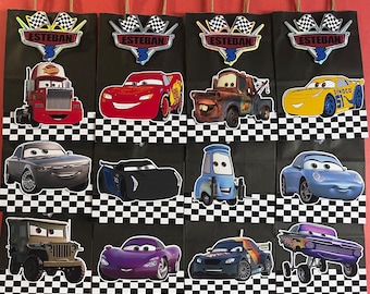 Bolsas de obsequio para fiesta de cumpleaños de Cars, temática de Rayo McQueen, bolsas de obsequio personalizadas de Rayo McQueen de Cars, decoraciones para fiesta de Cars