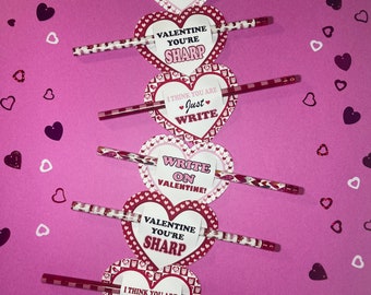 Valentine's Day Pencils, Valentine's Day Classroom Cards, Valentine's Day Pencil Favors, Valentine's Day Favors