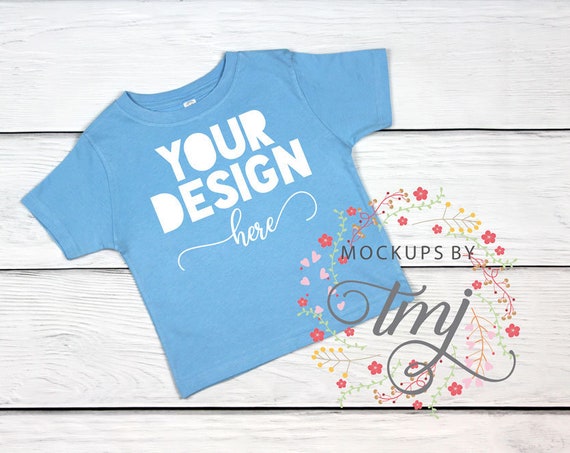 Download Free Rabbit Skin 3321 Mockup Flatlay Blue T-Shirt Toddler ...