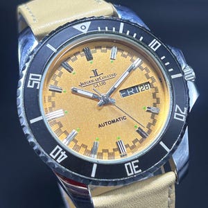 Vintage Jaeger-LeCoultre Club Rotating Bezel 17 Jewels Swiss Made Orange Dial Day-Date Automatic Movement Transparent Back Men&#39;s Wrist Watch