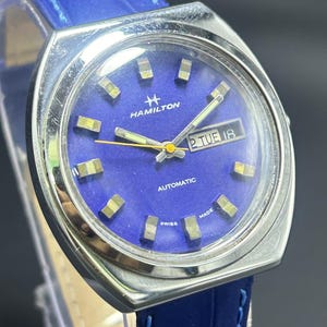 Vintage HAMILTON 25 Jewels Swiss Made Blue Dial Day - Date Automatic Movement Men&#39;s Wrist Watch