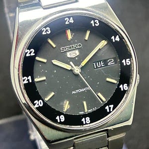 Rare Vintage Seiko 5 Railway Time Automatic Black Dial Day Date Movement No. 7S26B Japan Made Men's Wrist Watch