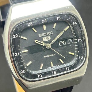 Old Vintage Seiko 5 Automatic Black Dial Day Date Movement No. 6309A Railway Time Japan Made Men's Wrist Watch