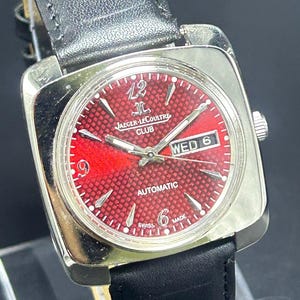 Vintage Jaeger-LeCoultre Club 21 Jewels Swiss Made Red Dial Day-Date Automatic Movement Transparent Back Men&#39;s Wrist Watch
